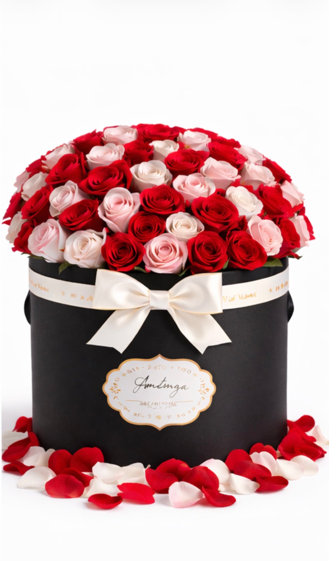 Caja negra redonda de rosas | Edición San Valentín