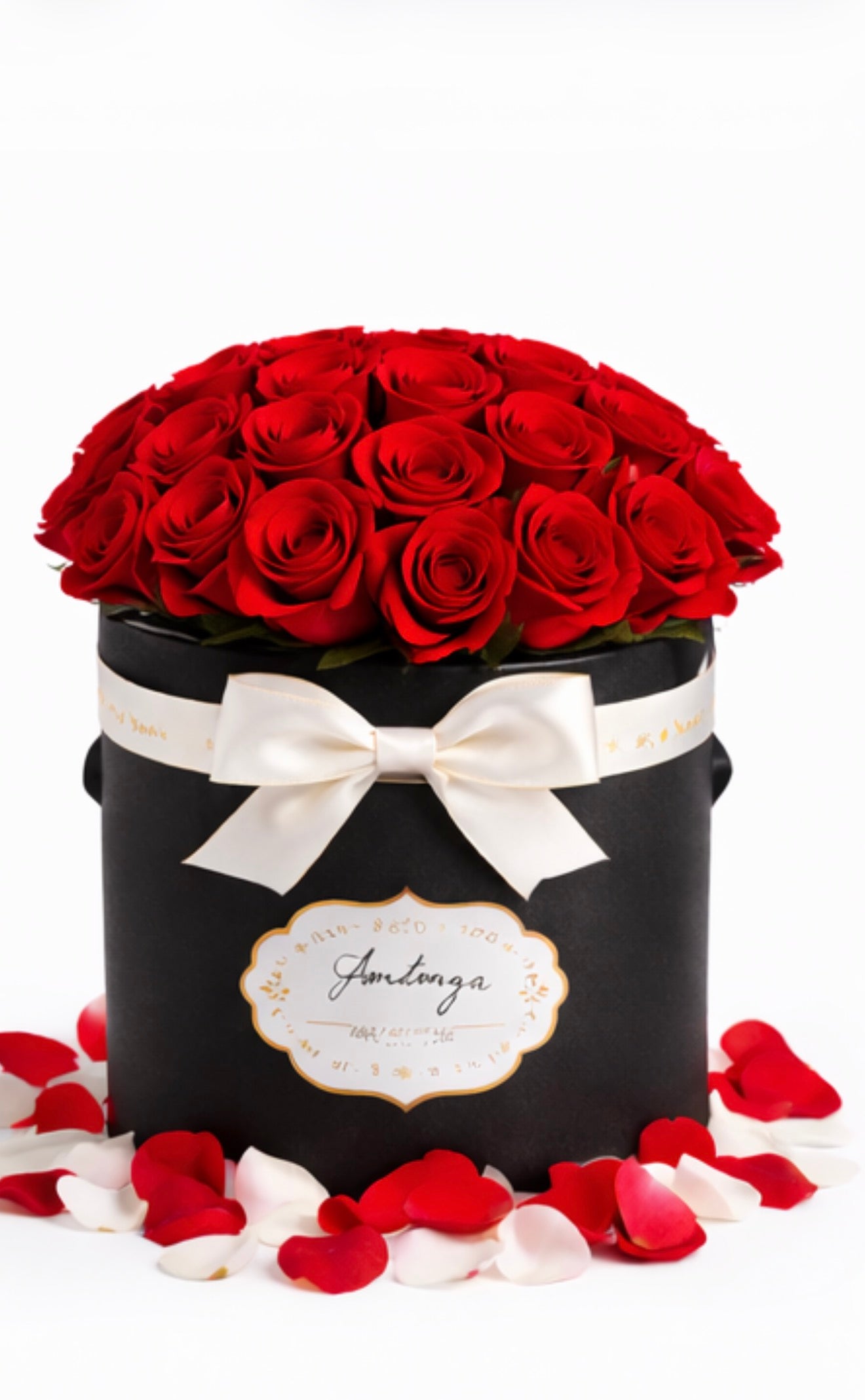 Caja negra redonda de rosas | Edición San Valentín