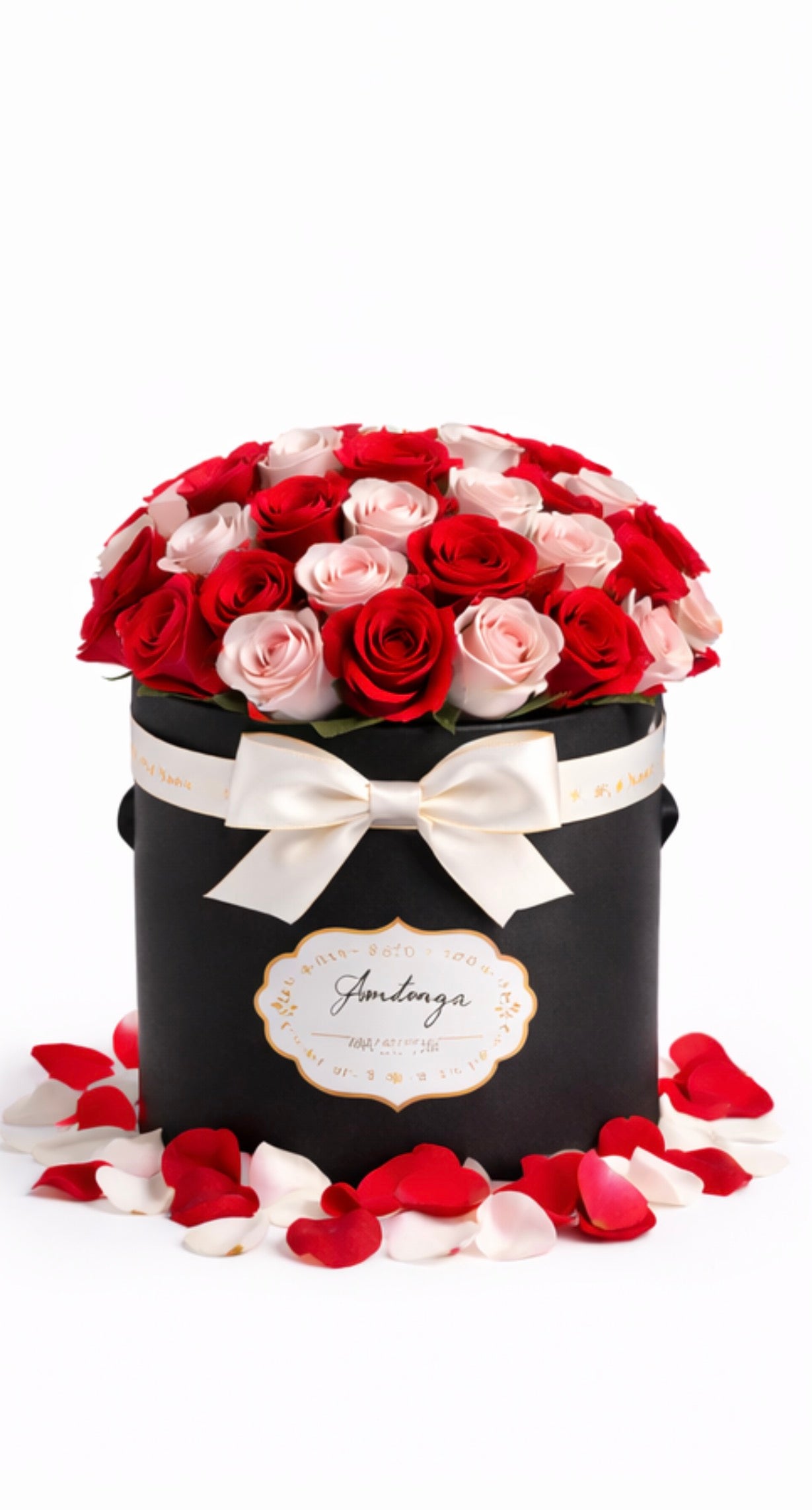 Caja negra redonda de rosas | Edición San Valentín