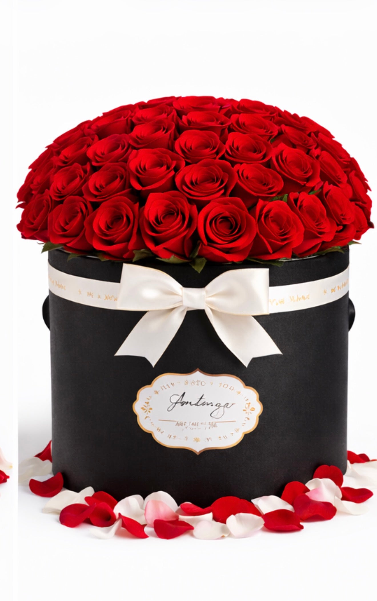 Caja negra redonda de rosas | Edición San Valentín